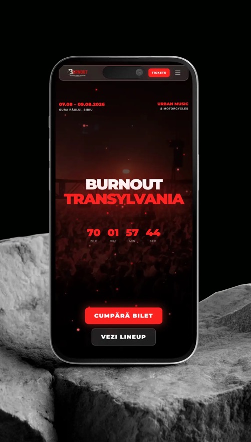 Burnout Festival — Site de prezentare, proiect realizat de DATABYTE
